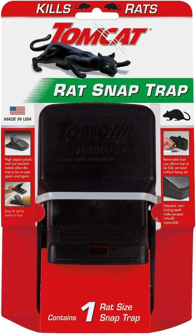 Tomcat Rat Snap Trap, 1 Rat Size Trap - Reusable - Effectively Kill Rats - Ideal for Home and Farm Use