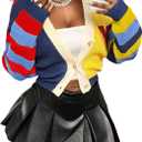 SHENHE Women's Color Block Knit Cardigan Open Front Button Down V Neck Cropped Sweater Knitwear Small