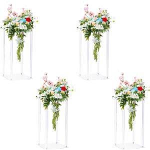 Tgxncsd 15.75in 4pcs Acrylic decorative flower stand +Led String Light Tabletop Geometric Centerpiece Stand-Floor Column Display Stand for Wedding Ceremony Party Reception Decoration (15.75in 4pcs)