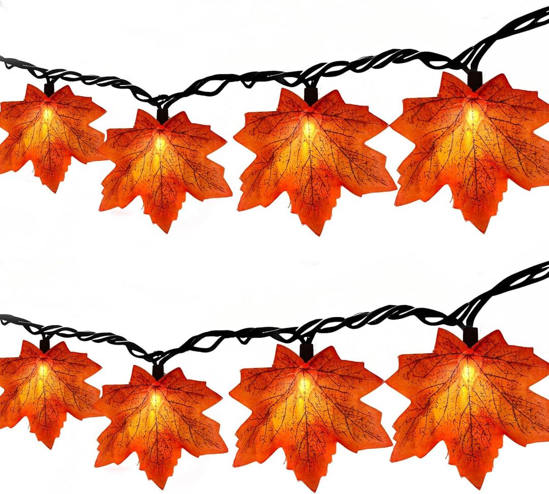 13.5FT*5 Branches Maple Leaf with Fairy Lights, Solar Powered Autumn Fall Decor String Lights, 8 Modes Waterproof Triangular Thanksgiving Decorations for Eaves, Tree, Patio, Garden, Yard (Maple Leaf)