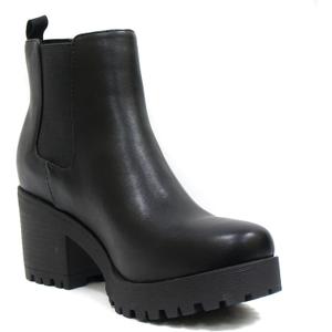 Soda Top Shoes Jaber Ankle Boot W Lug Sole Elastic Gore and Chunky Heel (9, Black Pu)