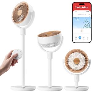 SwitchBot Smart Pedestal Fan, Rechargeable Oscillating Standing Fan for Bedroom, Corded & Cordless, Adjustable Height Floor & Desk Fan, 22dB, Remote & App, Works with Alexa,Google Home,HomeKit,Matter