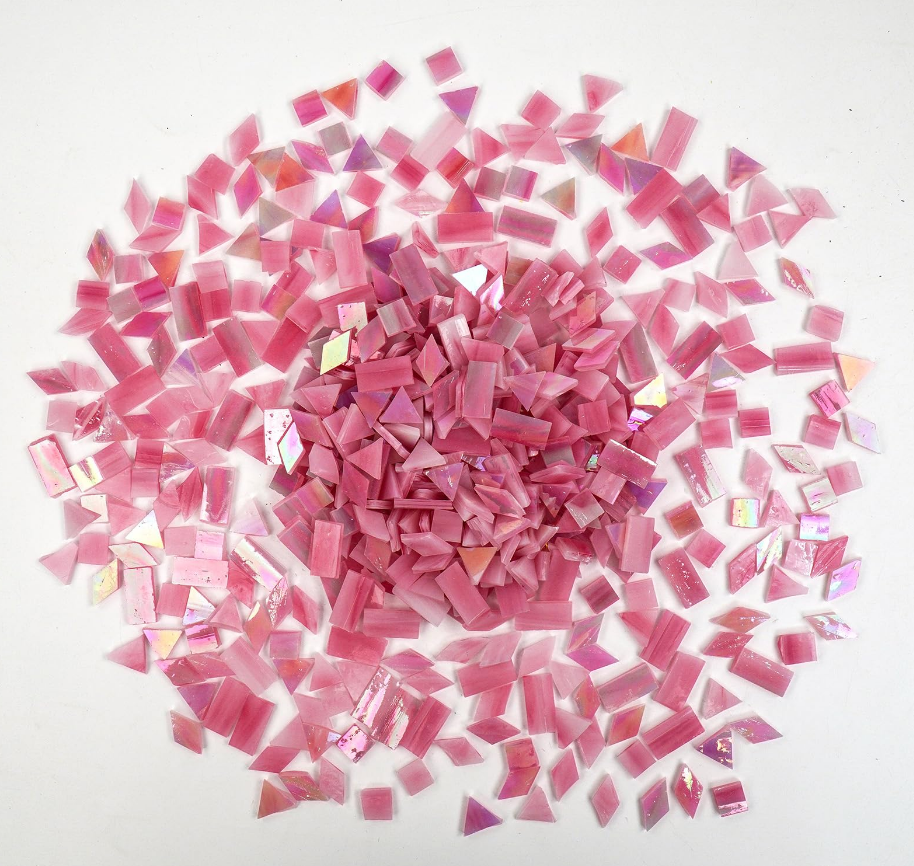VARIART Stained Glass Mosaic Tiles – 300pcs (9 oz) Iridescent Glass Pieces for DIY Crafts, Vase, Mirror Decor (Rainbow Colors) (Pink)