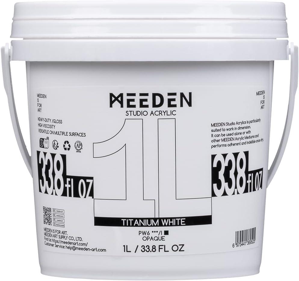 MEEDEN Titanium White Acrylic Paint: 1 L /33.8 oz Heavy Body Gloss Acrylic Paints - Thick White Paint for Canvas Crafts Furniture Painting