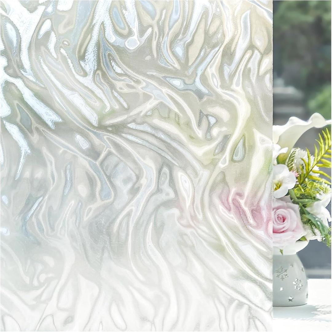 Frosted Glass Window Privacy Film with Ripple Texture, Decorative Static Cling Removable Covering, UV Blocking Frosting Film for Home Office Bedroom Door, Clear, 17.5 x 78.7 Inches