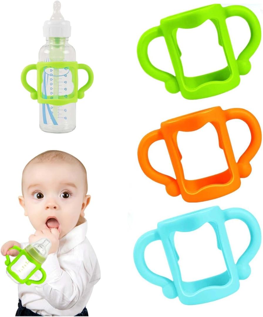3 x RTMOK Bottle Handles for Dr. Brown's Narrow Baby, Wide-Neck, Removable Easy-Grip Transitional Sippy Cup Handles, 100% Silicone-BPA-Free Material, 4m+ (Blue+Green+Yellow)