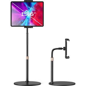 LISEN iPad Stand - Portable Monitor Holder, Adjustable Tablet Stand, Thick Case Friendly, Fits 4.7"-15.6" iPad Pro, Air, Mini, Fire Tab, Nexus, Kindle, Black (Black)
