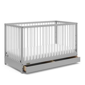 Graco Teddi 5-in-1 Convertible Crib with Drawer (Pebble Gray with White)  GREENGUARD Gold Certified, Crib with Drawer Combo, Full-Size Nursery Storage Drawer, Converts to Toddler Bed