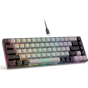 65% Gaming Keyboard, Wired Backlit Mini Keyboard, Ultra-Compact Anti-Ghosting No-Conflict 68 Keys Membrane Gaming Wired Keyboard for PC Laptop Windows Gamer (Grey-Black)