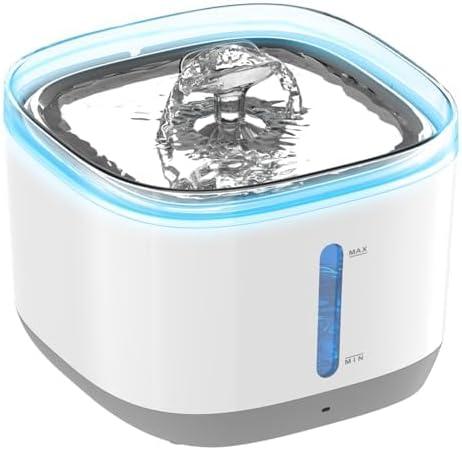 Cat Water Fountain, 100oz/3L Wireless Pet Water Fountain Battery Operated, Water Fountains for Cats Indoor with Motion Sensor, 5-Stage Filtration, Stainless Steel Tray, LED Light & BPA-Free