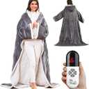 Wearable Heated Blanket with Foot Pocket Sleeves, Heated Robe Heated Snuggie, 6 Heating Levels 4 Hours Auto-Off, Overheat Protection Machine Washable, Grey