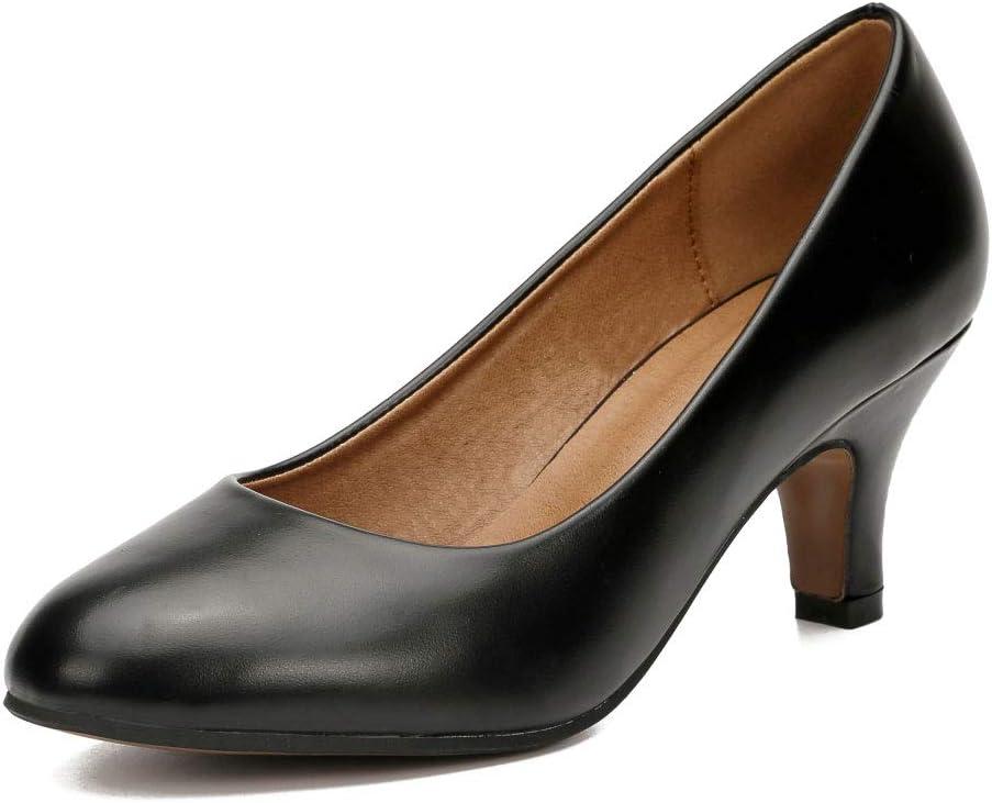 Women's Classic Round Toe Pump Kitten Low Heel Shoes (11.5, Matt Black)