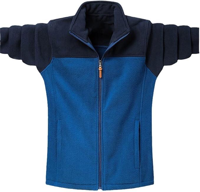 Men's Fleece Jacket Classic Full Zip Stand Collar Lightweight Casual Soft Warm Coats With Zipper Pocket,Blue,L