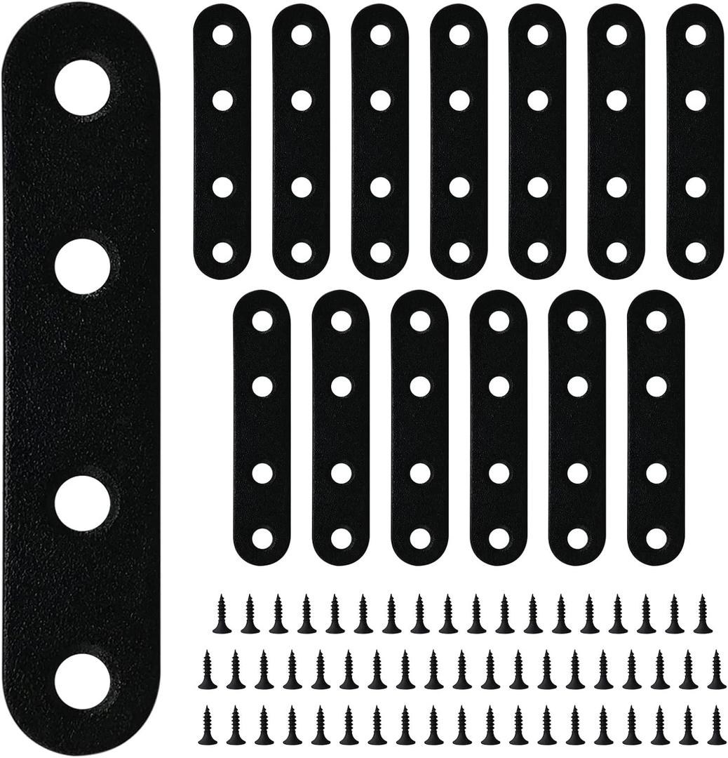14PCS 2.99 x 0.63 Black Straight Flat Brace, Stainless Steel Sturdy Bracket, Metal Strap for Wood Furniture Chair with 56PCS Screws