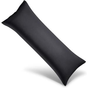 Body Cooling Pillowcase Long Pillow Case Breathable Cool Silky Soft Rayon Derived from Bamboo Fabric,Hair and Skin Friendly,Black,1 Pack,20x54IN