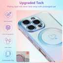 ZTOFERA Magnetic Case for iPhone 16 Pro Case 6.3",Cute Luxruy Iridescent Case with Love Hearts Pattern, Plating Edge Camera Lens Protection Shockproof Phone Case for Women Girls,Blue