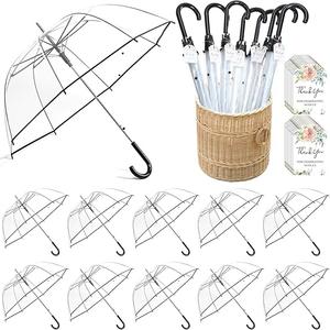 12 Pcs Wedding Favors for Guest Umbrella Gifts Bulk 52 Inch Large Dome Rain Windproof Stick Umbrellas with Thank You Tags and Rope Guest Souvenirs for Wedding Party Bridal Favors
