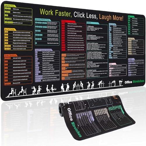 Excel Cheat Sheet Desk Pad, Keyboard Excel Shortcut Desk Mat, XL Large Mouse Pad, Large Keyboard Mat for Office Supplies (2 Pcs)