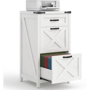 Halitaa 3 Drawer Small File Cabinet, Farmhouse Vertical Filing Cabinet Fits Letter/A4 Size, Wooden File Cabinets Printer Stand for Home Office, Living Room, Rustic White