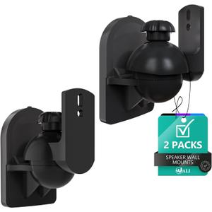 WALI Speaker Wall Ceiling Mounts One Pair, Bookshelf Speaker Wall Mount Brackets, Surround Sound Speaker Mounts, Hold up to 7.7 lbs (SWM202), Black