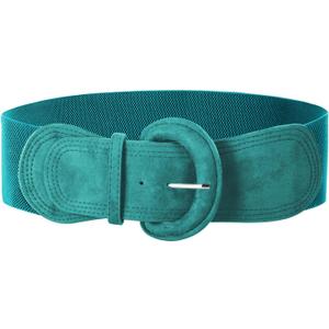 GRACE KARIN Women Elastic Belt Stretchy Wide Waist Vintage Cinch Buckle Belts for Women Girl Teal M