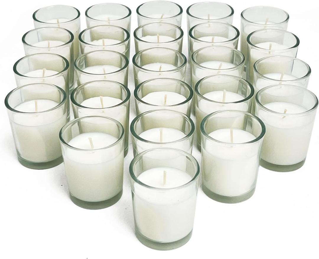 Simply Soson Vanilla Scented Votive Candles, Bulk Set of 24 White Scented Candle, Candles in Glass, 10 Hours Burn Ideal for Holiday, Fall, Autumn, Christmas, Xmas Candle Gifts for Women and Men