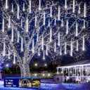 Christmas Decoration Outdoors- 32 Tubes (Equivalent to 4 Sets of 8-Tubes) Meteor Shower Rain Lights, White Falling Rain Lights for Christmas Decor Xmas Tree Halloween Yard Wedding Party, UL Plug