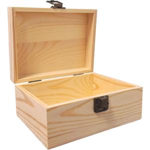Small Unfinished Wooden Storage Box with Lid & Latch, Pine Wood Craft Box 6.88" x 4.52" x 2.36", Smooth Sanded Wood for DIY Crafts, Keepsakes & Gift Packaging