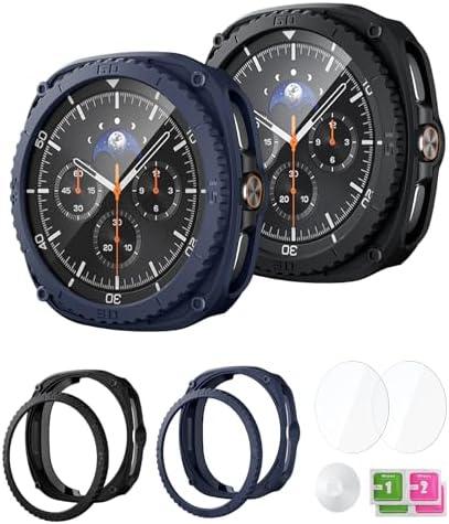 WEHAMU 2PACK Rugged Bezel Case for Samsung Galaxy Watch 8 Classic Screen Protector 46mm - Durable PC TPU Bumper Face Cover + 2 Tempered Glass Film for Galaxy Watch 8 Classic Accessories