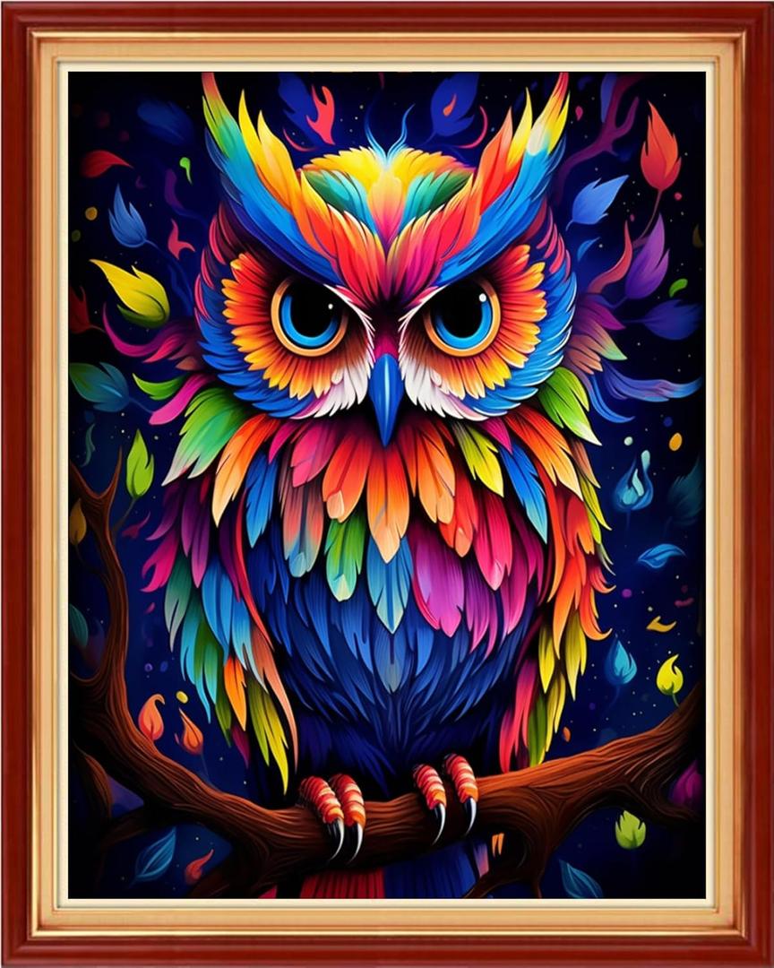 DMCVIVR Stamped Cross Stitch Kits for Beginners Adults Needlepoint Kits for Beginners Embroidery Kits for Adults Crossstitch Kit for Beginners 11CT-Colorful Owl 16x20 inch (Artdesign27)