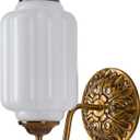 Vintage Brass Wall Sconce Light Fixture with Milk White Glass Shade, Retro Glass Wall Lamp, Indoor Wall Light for Bedroom, Living Room, Hallway