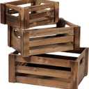 Farmhouse Wooden Nesting Crates Decorative Set of 3, Distressed Crate for Display Rustic Home Decor, Wood Crate Basket for Storage with Handles Living Room Outdoor Christmas