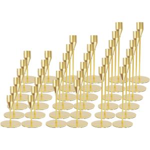Matte Gold Candle Holders Bulk Painted Gold Metal Candlesticks Fit 0.8 Inch Taper Candles Decorative Metal Candelabra for Wedding Home Holiday Anniversary Party Dinning Table Decors (Set of 36)