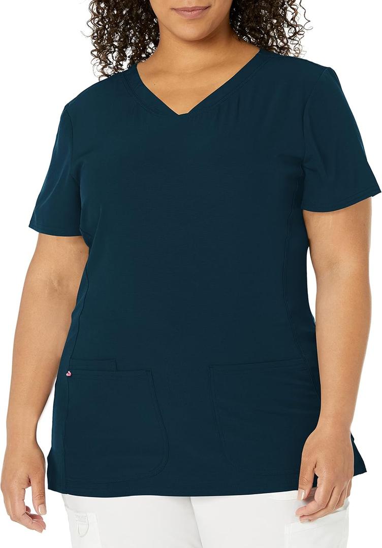 HeartSoul Scrubs for Women V-Neck Medical Top with Moisture Wicking and 360 Stretch Technology - 20710 (Large, Caribbean Blue)