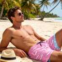 Cozople Men's Swim Trunks with Compression Liner, Pink Crocodile, XXL (XXL)