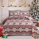 Christmas Quilt Set Twin Size Moose Deer Bedding Sets Xmas Lodge Cabin Bedspread Coverlet Lightweight Rustic Bedding Cover Red Grey Elk Snowflake Holiday Xmas Quils Western Country Decor