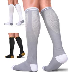 FuelMeFoot 3 Pack Copper Compression Socks - Compression Socks Women & Men Circulation - Best for Medical,Running,Athletic (Large-X-Large, 030 Assort 1)