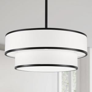 Drum Chandelier for Dining Room, 5-Light Modern Farmhouse Black Chandelier with Fabric Drum Shade, 20" Hanging Pendant Ceiling Light Fixture for Kitchen Island Bedroom Living Room (Black 19.8'')