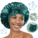 Double Layer Satin Sleep Bonnet with Tie Band Large Size Hair Protection Cap Emerald Green Sleep in Luxury Soft Bonnet Styles Overnight