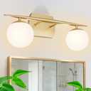 Gold Vanity Lights for Bathroom, 2-Light 20 Inch Bathroom Lighting Fixtures over Mirror with Milky White Frosted Glass Shades, Wall Sconces for Bathroom, Bedroom, Living Room(G9 Bulb not Included)