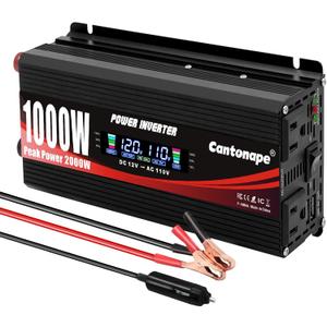 1000W/2000W(Peak) Car Power Inverter DC 12V to 110V AC Converter with LCD Display Dual AC Outlets and Dual USB Car Charger for Car Home Laptop Truck Black