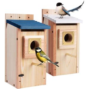 Bird Houses for Outside 2Pack with Copper Guard,Thicken Wooden Bluebird House Clearance Garden Country Cottages, Nesting Box for Finch Swallow Wren Chickadee Wild Bird Supplies, Easy to Assemble