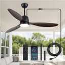 52" Outdoor Ceiling-Fan with Light: Plug-in Waterproof Hanging Fans, App/Remote Control, Reversible 6-Speed Quiet DC Motor, 3CCT, for Patio Porch Pergola