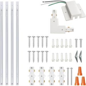 13FT H Track Lighting Rail Kit, White 3-Wire Single Circuit H-Type Track with Floating Canopy & Connectors