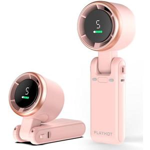 PlayHot Portable Handheld Turbo Fan, 5-Speed Personal Fans, 5000mAh Rechargeable Fans Up to 12 Hours, Weight only 0.6lb Small Fan, Hand/Neck/Desk Fan 3 IN 1, Beach Vacation Essentials(Pink)
