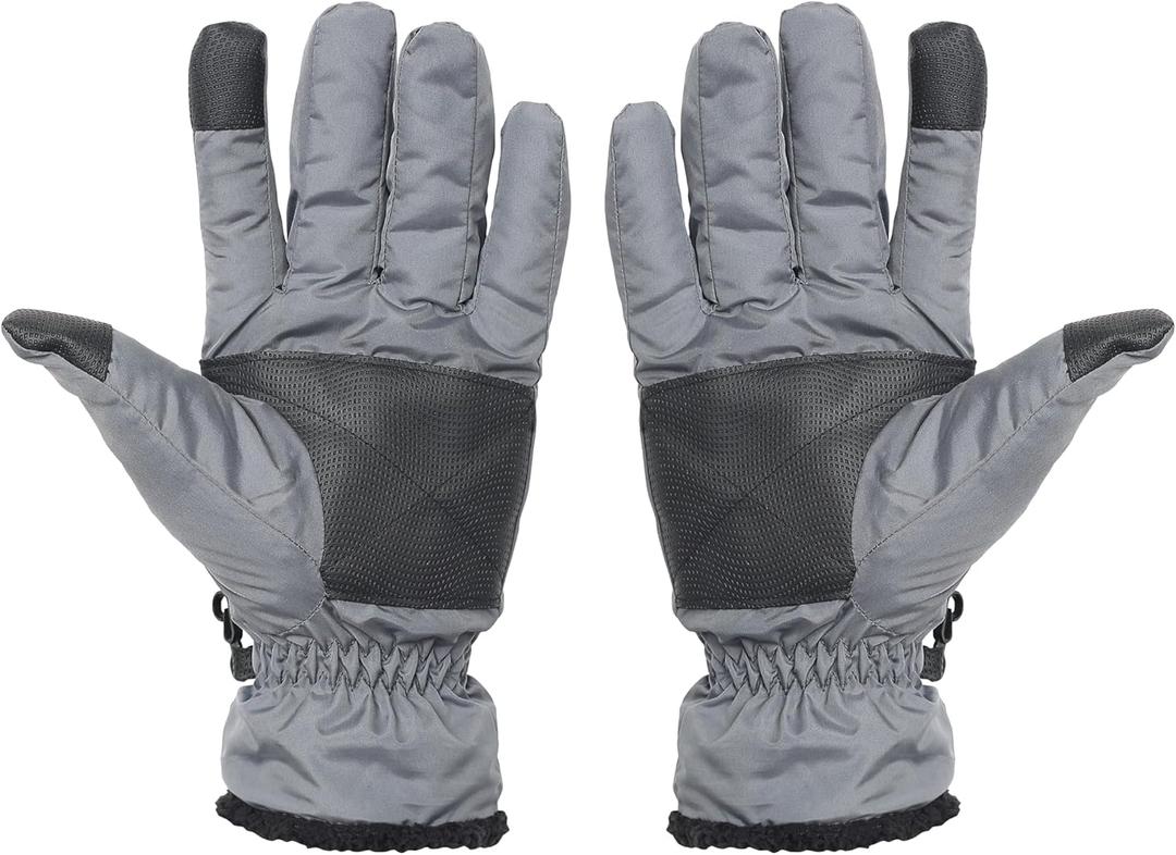 2 x Heat Logic Thermal Winter Gloves, Touchscreen Compatible with Fleece Lining For Cold Weather, Water-Resistant Hiking Gloves (Gray, S)