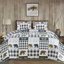 Market & Place Rustic Quilts Twin Size | 2-Piece Cabin Comforter Set with Sham | Reversible Lodge Bear Bedding for All Season | Orson Collection (Twin, Grey/Brown)
