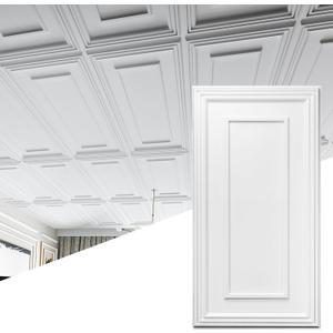 Art3d Drop Ceiling Tiles, 24x48in. White (12-Pack), Polyvinyl Chloride (PVC), Glue Down