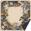 ATBWGT Chinoiserie Tiger Floral Mahjong Mat 31.5x31.5in | Blue and Gold Chinese Anti-Slip Noise-Reducing Mahjong Table Mat for Board Tile Games Poker and Cards