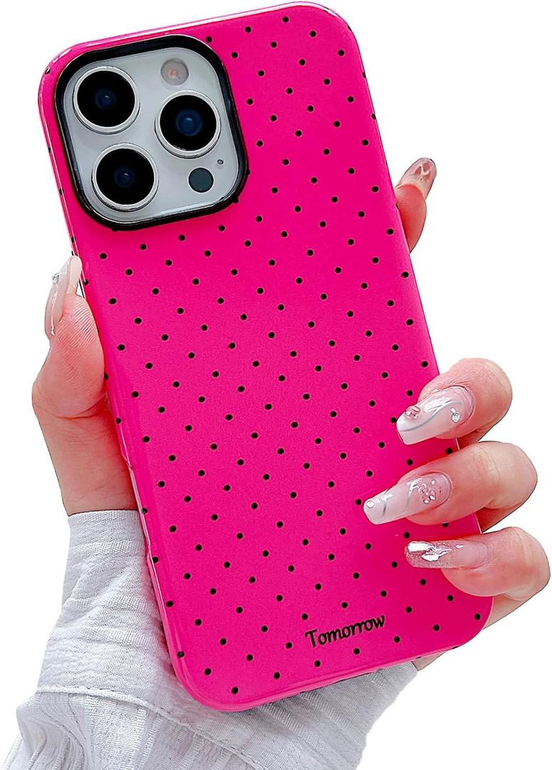 Designed for iPhone 16 Pro Max Case,Cute Fashion Polka Dot Aesthetics for Women Girls Soft TPU and Hard PC Protective Case Compatible with 16 Pro Max-Hot Pink